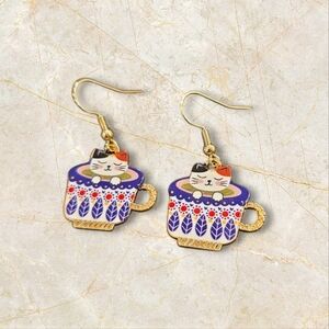 Cute Cat in Cup Earrings